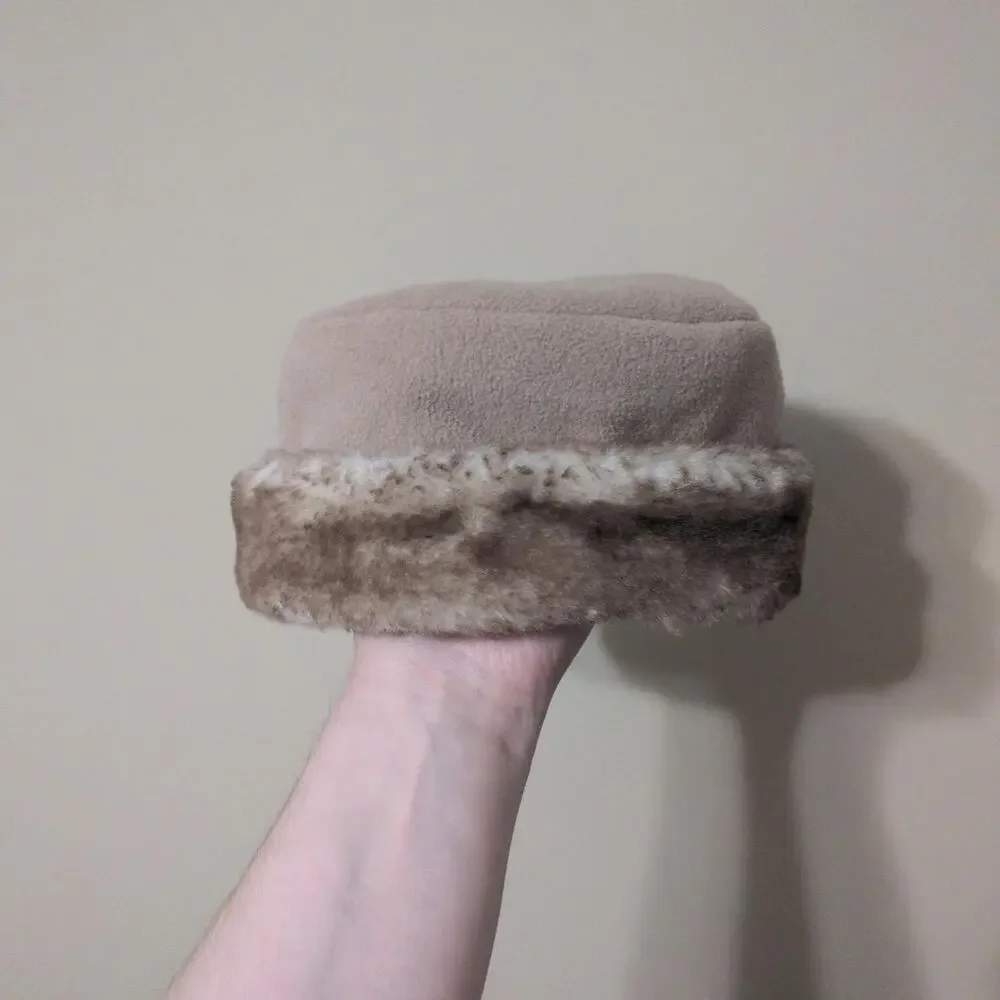 90's Vintage Style Bimbo Tan Hat With Soft Furry Trim